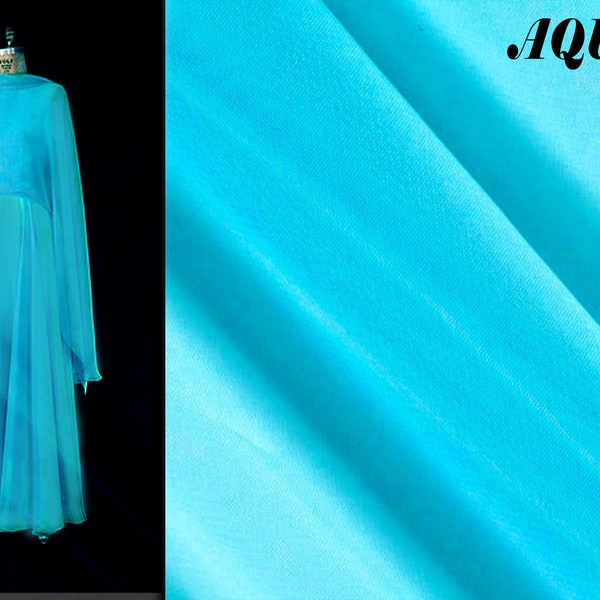 Aqua Chiffon Fabric By The Yard | Polyester Chiffon Fabric | Sheer Fabric | Mesh Fabric