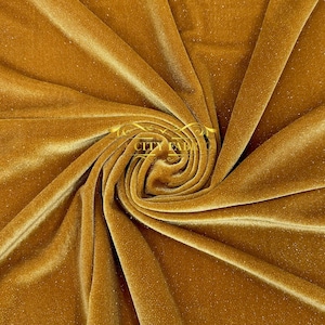 Gold Glitter Spandex Stretch Velvet Fabric | By The Yard Shiny Spandex Velvet Fabric | for dresses, decor, tablecloths