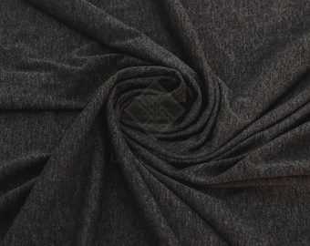 Tecido de malha jersey carvão em algodão e elastano, vendido por metro, com elasticidade em quatro direções, ideal para confecção de roupas, camisas e vestidos. Largura de 152 cm (60 polegadas).
