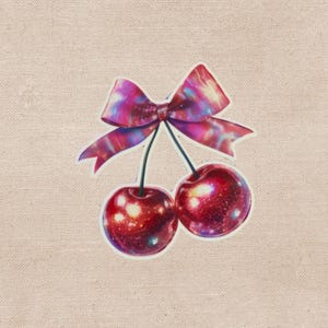 Sticker coquette holographique arc-en-ciel cerise