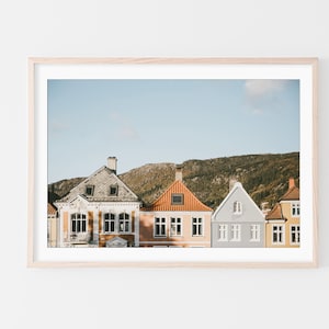 Bergen Wall Art, Norway Wall Art, Colorful Houses, Fine Art Prints, Minimalist Wall Art Print, Modern Scandinavian Wall Decor, Pastel, Gift image 1