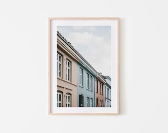 Bergen Wall Art, Norway Wall Art, Pastel Homes, Fine Art Prints, Minimalist Wall Art Print, Modern Scandinavian Wall Decor, Pretty Cities