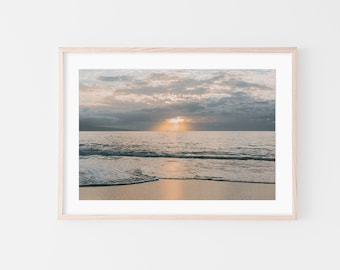 Maui, Ora d'oro, Spiaggia, Hawaii Wall Art, Stampe belle arti, Stampa minimalista wall art, Ocean Wall Decor, Tramonto