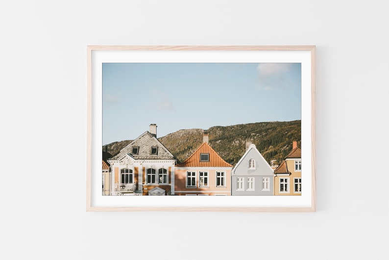 Bergen Wall Art, Norway Wall Art, Colorful Houses, Fine Art Prints, Minimalist Wall Art Print, Modern Scandinavian Wall Decor, Pastel, Gift image 1