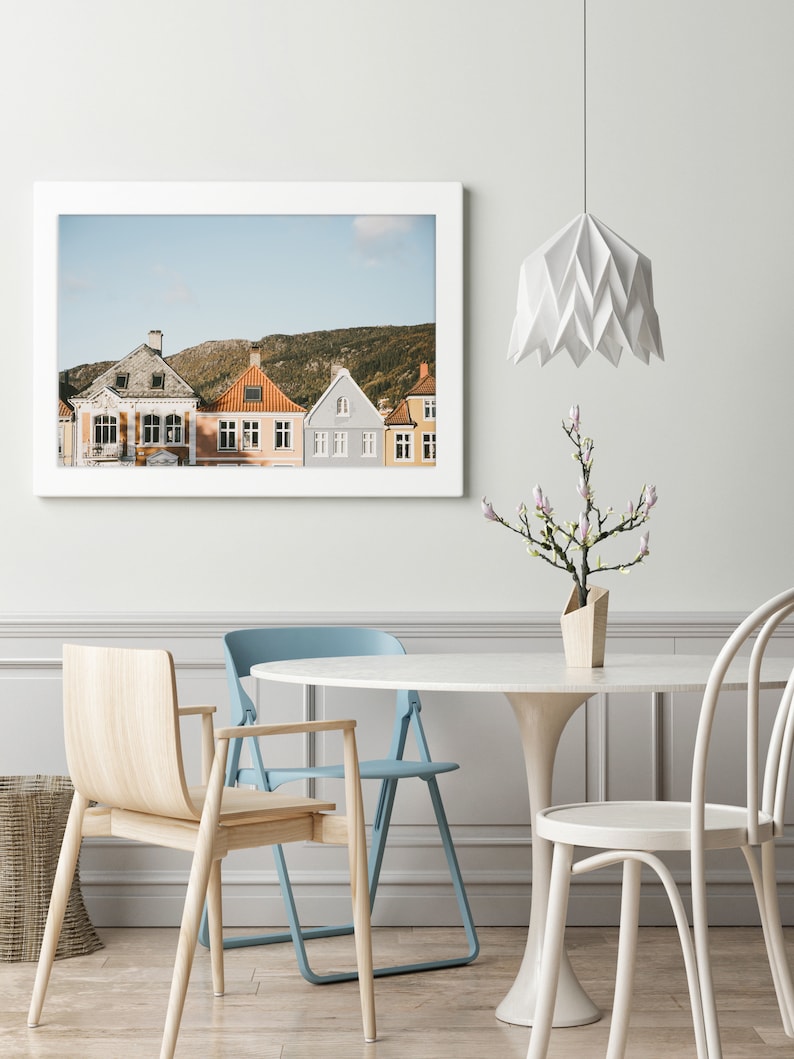 Bergen Wall Art, Norway Wall Art, Colorful Houses, Fine Art Prints, Minimalist Wall Art Print, Modern Scandinavian Wall Decor, Pastel, Gift image 2