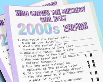 Y2K Birthday Game | 2000s Theme Party, Who Knows Best (Digital Download)