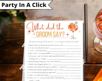 Gioco per addio al nubilato a tema Aperol Spritz, quiz per lo sposo (download digitale)