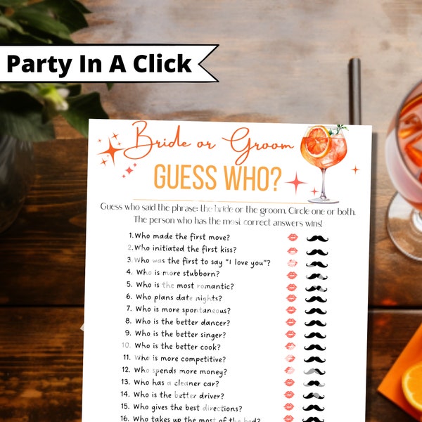 Aperol Spritz Themed, La Dolce Vita Bridal Shower, Thats Amore Party, Bridal Shower Guess Who Game, Love At First Spritz