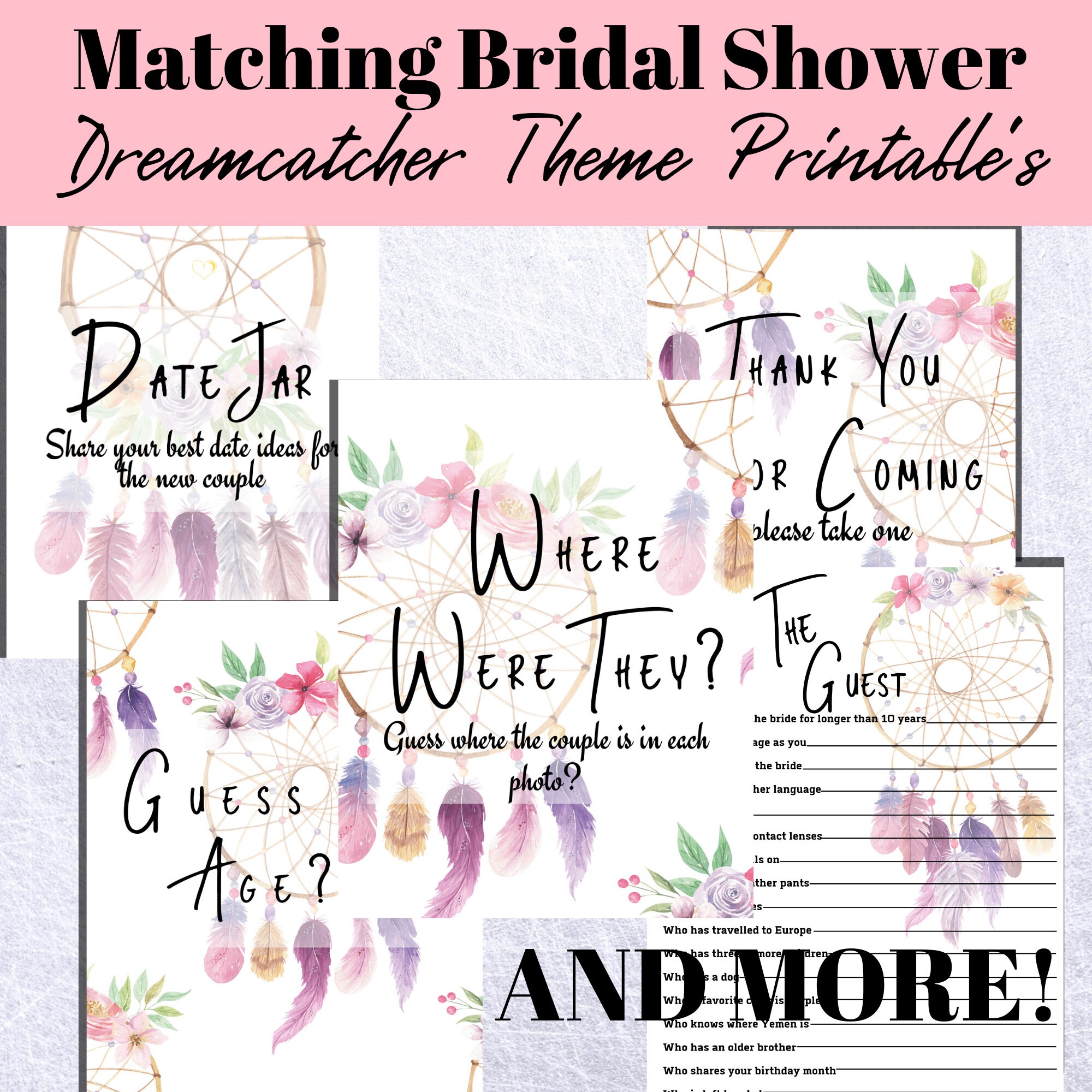 Dreamcatcher Themed Bridal Shower Games Printable Party Etsy