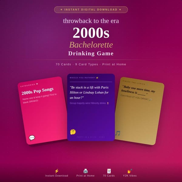 Y2K Bachelorette Party Game | 2000s Theme, Drinking Fun (Digital Download)