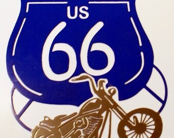 Historic Route 66 sign with a motorcycle