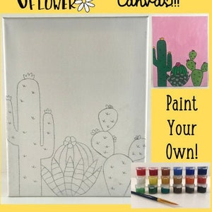 Cactus Canvas Sketch, DIY Paint, Paint Party, Customizable, Teen Paint, College Decor