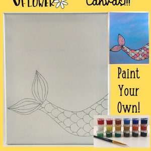 Mermaid Canvas Sketch, DIY Paint, Paint Party, Customizable
