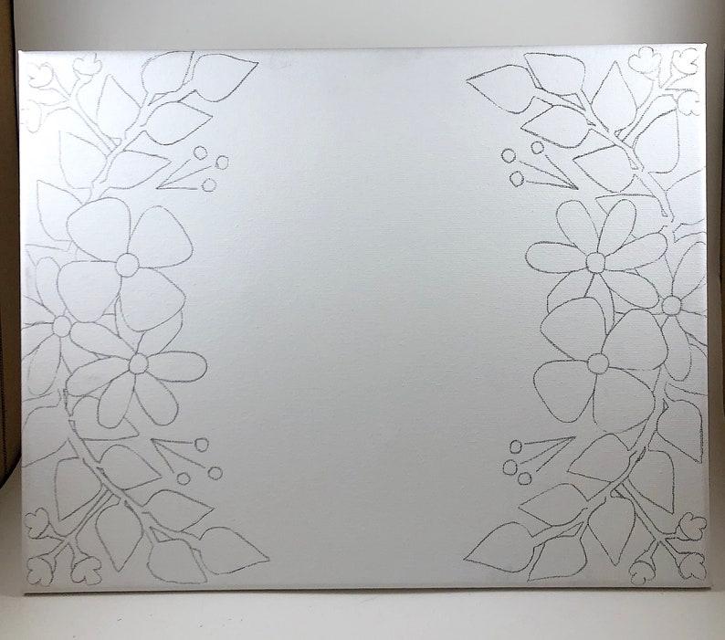 Pretty Floral Border Canvas Sketch DIY Paint Paint Party Etsy