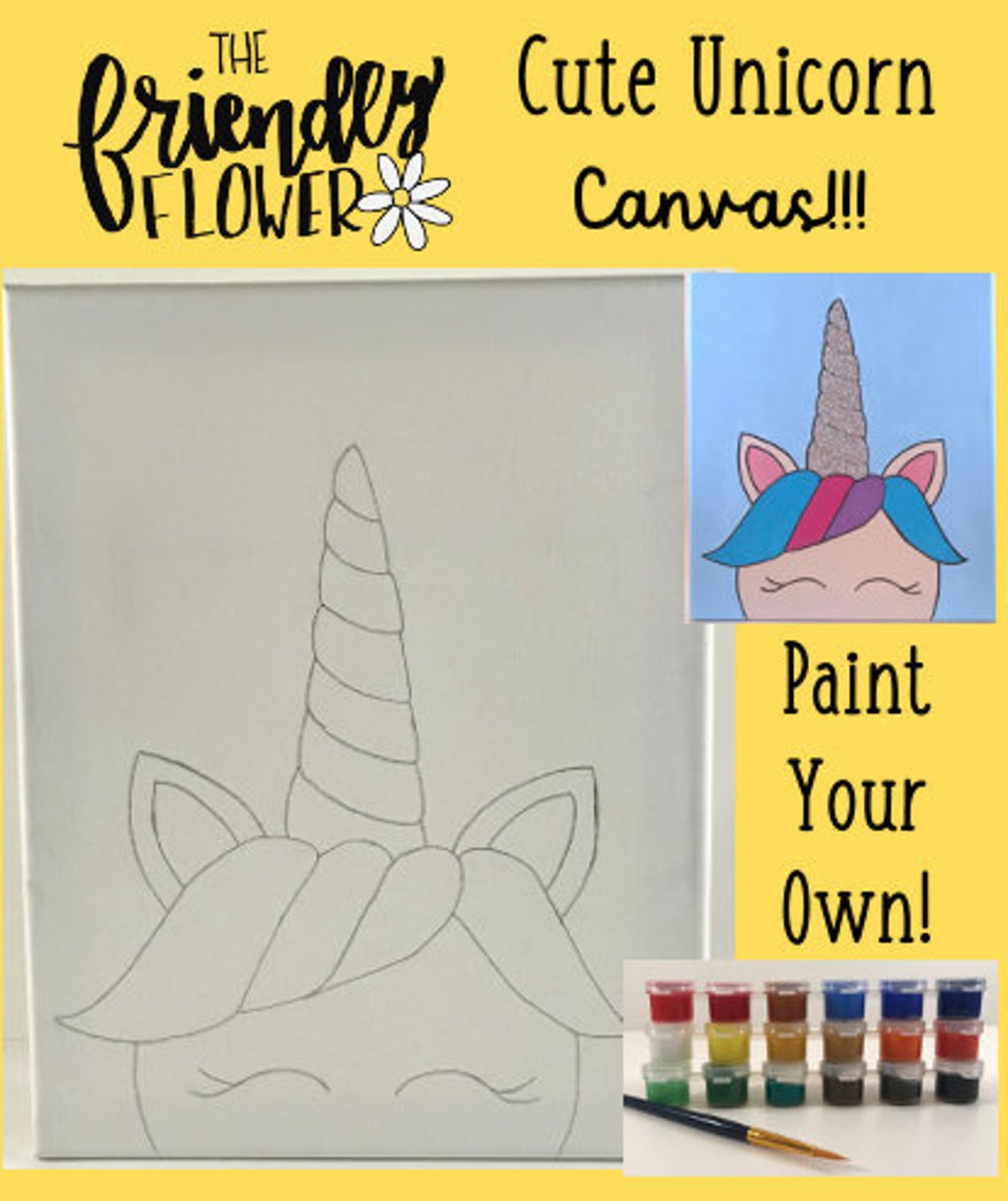 Unicorn Canvas Sketch DIY Paint Paint Party Customizable Etsy