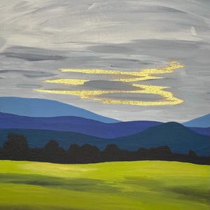 Hushed Hills 11” x 14” original painting with gold leaf
