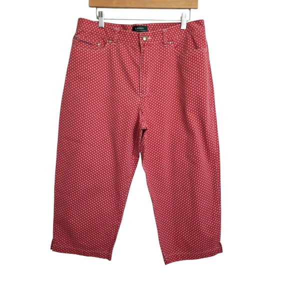 Lauren Ralph Lauren, Vintage 90s Lauren Ralph Lauren Red Polka Dot Capri Jeans Hong Kong Sz 16