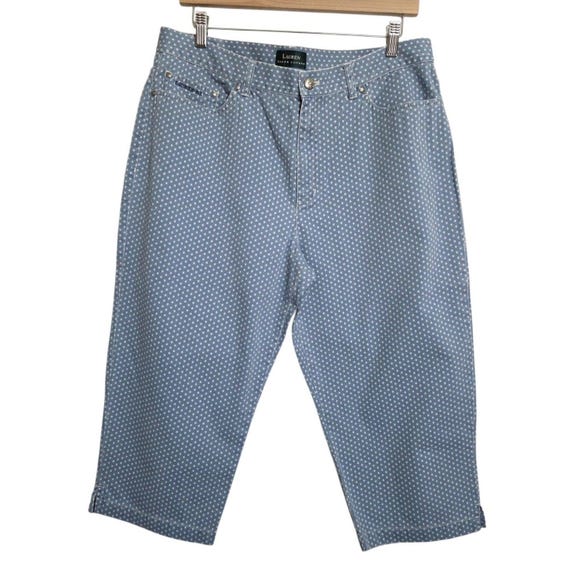 Lauren Ralph Lauren, Vintage 90s Lauren Ralph Lauren Blue Polka Dot Capri Jeans Hong Kong Sz 16