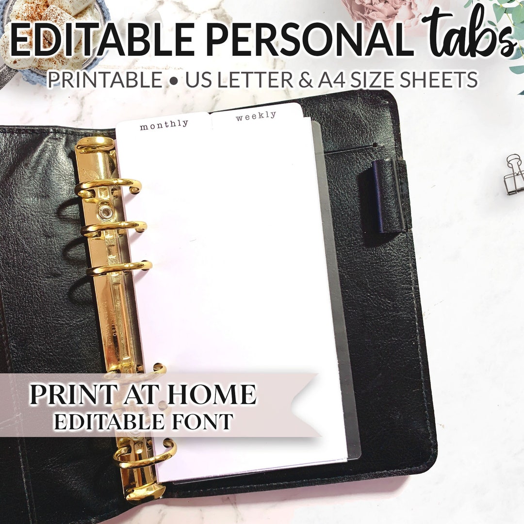 DIY Printable Personal 2 Top Tab Planner Divider Tabs Template