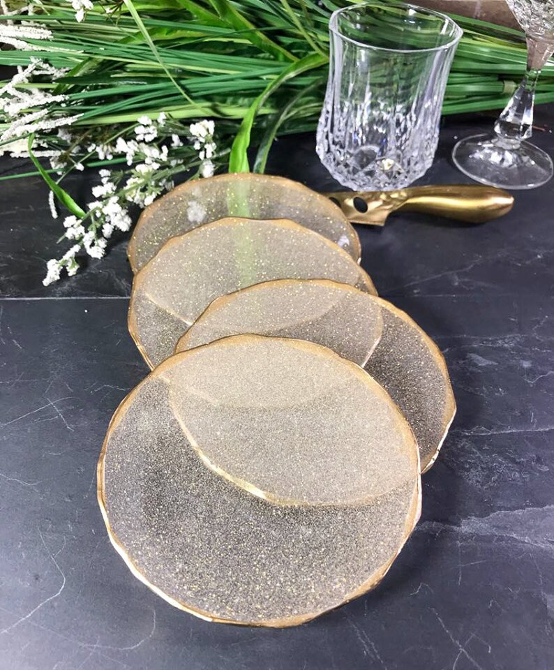 METALLIC GOLD COASTERS Oversized Coaster Set Gold Glitter Etsy UK