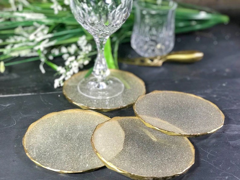 METALLIC GOLD COASTERS Oversized Coaster Set Gold Glitter Etsy UK