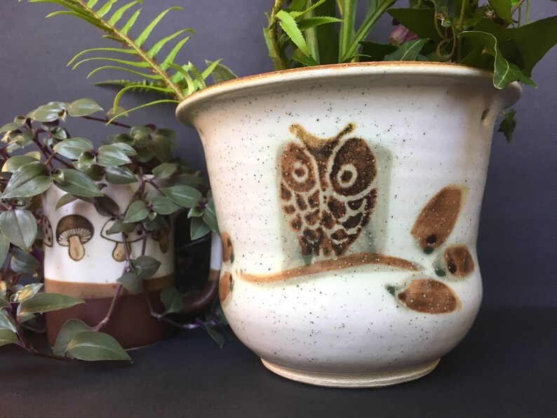 Vintage Owl Ceramic Hanging Planter Pot Flower Pot Stonewear Handmade Macram\u00e9 Ready