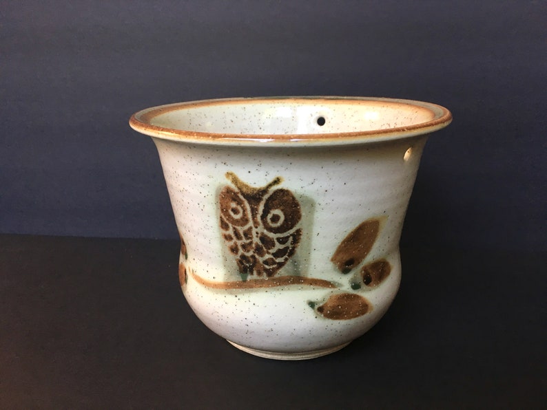 Vintage Owl Ceramic Hanging Planter Pot Flower Pot Stonewear Handmade Macram\u00e9 Ready