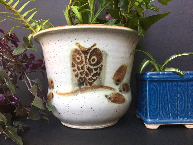 Vintage Owl Ceramic Hanging Planter Pot Flower Pot Stonewear Handmade Macram\u00e9 Ready