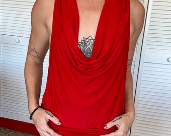 Red Cowl Neck Tank Top