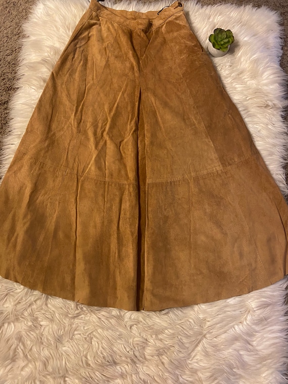 Vintage 70s leather suede maxi skirt - image 1