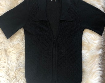 Vintage 60s/70s Caroll black crocheted cardigan sweater