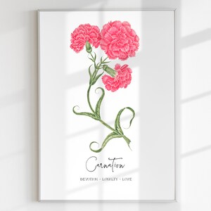 JANUAR GEBURTSBLUME Nelke Symbolik Vintage Blumendruck Kinderzimmer Druck digitaler Download druckbare Geburt Blume Art Poster Baby Geschenk Art