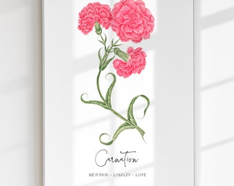 JANUARY BIRTH FLOWER Carnation Symbolism Vintage Floral Print Nursery Print Digital Download Printable Birth Flower Art Poster Baby Gift Art