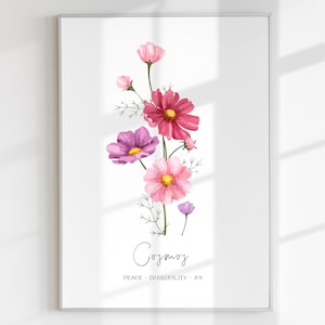 COSMOS OCTOBER FLOWER Print Wall Art October Due Date Gift Printable Digital Download Custom Birthday Gift October Personalized Gift Flower
