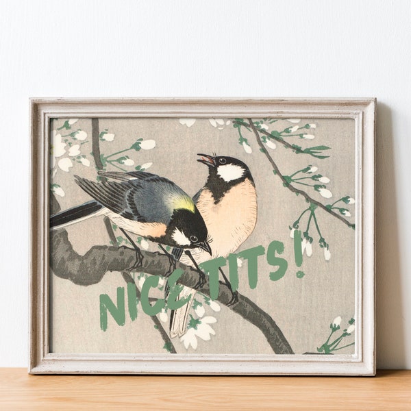 Nice Tits Bird Wall Art Printable, Altered Vintage Wall Art Prints, Trendy Wall Art, Eclectic Wall Art Prints, Gallery Wall Art, Maximalist