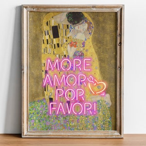More Amor Por Favor, Altered Art Portrait, Girly Wall Art, Trendy Gallery Wall Print, Vintage Painting, Maximalist Decor, Printable Wall Art