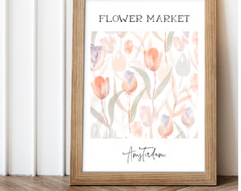 FLOWER MARKET PRINT Amsterdam Digital Download, Flower Market Amsterdam Poster, Modern Minimalist Print, Floral Poster, Matisse Prints Art