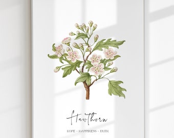 MAYO NACIMIENTO FLOR Espino nacimiento impresión vivero impresión Digital descargar nacimiento imprimible flor mayo espino significado arte cartel bebé regalo arte