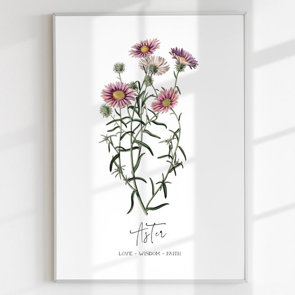 SEPTEMBER BIRTH FLOWER Aster Birth Print Nursery Print Digital Download Printable Birth Aster Meaning Baby Due September Baby Print Custom