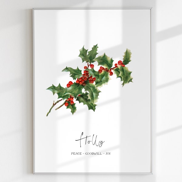 DECEMBER BIRTH FLOWER Holly Print Nursery Print Digital Printable Birth Holly Meaning Baby Due December Baby Print Custom Christmas Holly