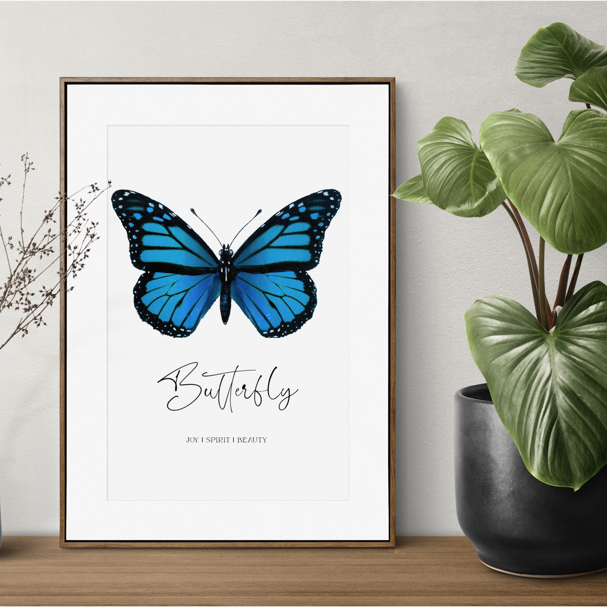 Vintage Printable Blue Butterfly Wall Art Print, Digital Download ...