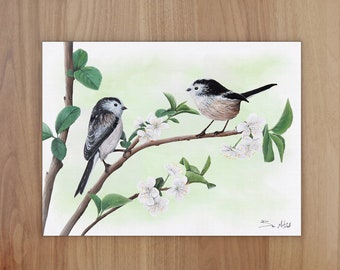 Long Tailed Tits Wildlife Art Print, A4 or 8x6