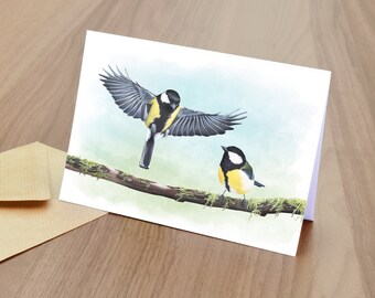 Great Tits Blank Greetings Card  -  British Wildlife