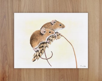 Field Mice Wildlife Art Print, A4 or 8x6