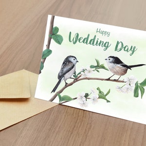 Happy Wedding Day Long Tailed Tits Blank Greetings Card British Wildlife image 2