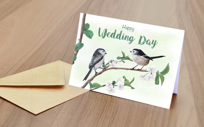 Happy Wedding Day Long Tailed Tits Blank Greetings Card British Wildlife image 2