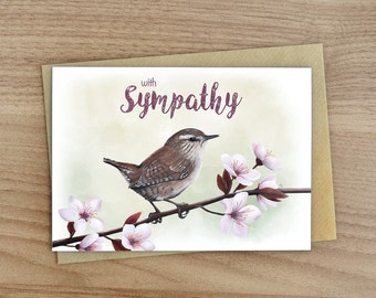 With Sympathy - Wren Blank Greetings Card  -  British Wildlife