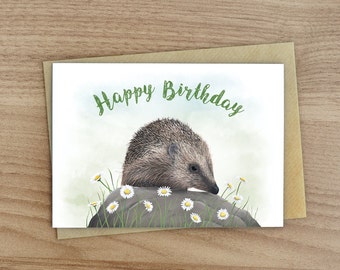 Happy Birthday - Hedgehog Greetings Card  -  British Wildlife