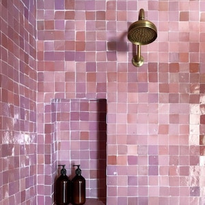 moroccan tile Light Pink Zellige Tile Rose Moroccan Tile Handmade Tile Backsplash Bathroom Square Tile Fireplace Tile Zellij