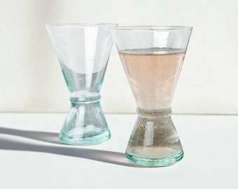 Moroccan Beldi Glass Martini Glass Set of 6 Handcrafted Recycled wine Glasses Clear Cocktail Glasses Handmade Moroccan Midcentury Barware